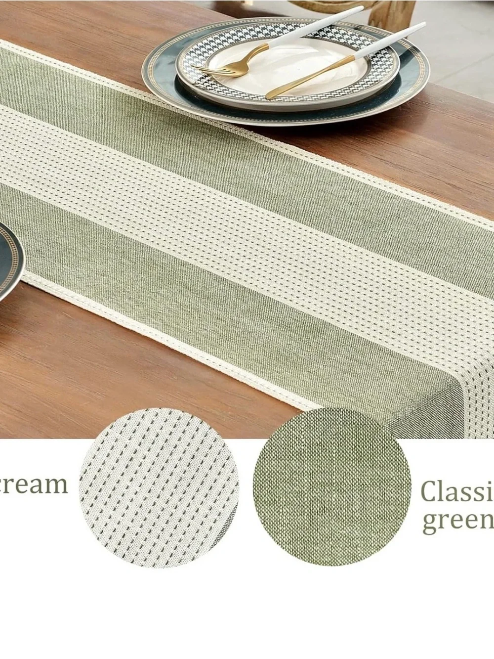 Sage Green & Cream Farmhouse Table Runner 13x72 Cotton Linen Boho